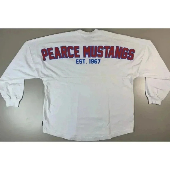 Spirit Jersey Mustangs Shirt Size L White Oversized Preppy Travel Comfy USA Made - Picture 1 of 14